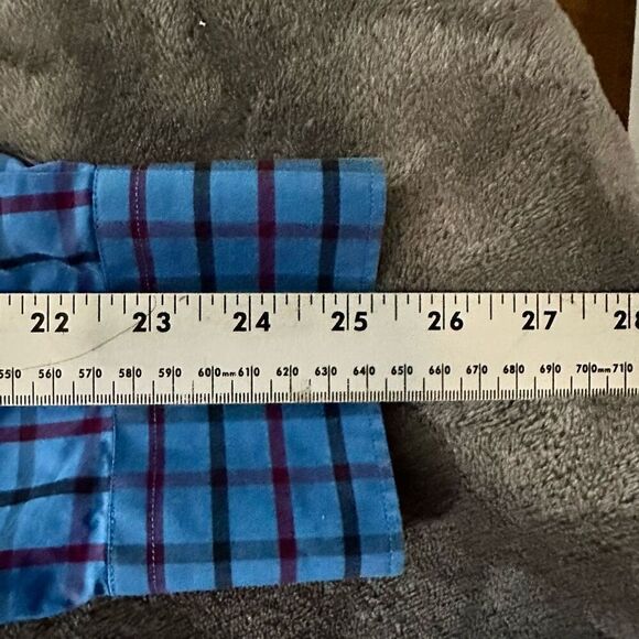 Bugatchi Uomo LS Button Down Shirt Mens L Blue Check Classic Fit Pop Cuff - Picture 9 of 11